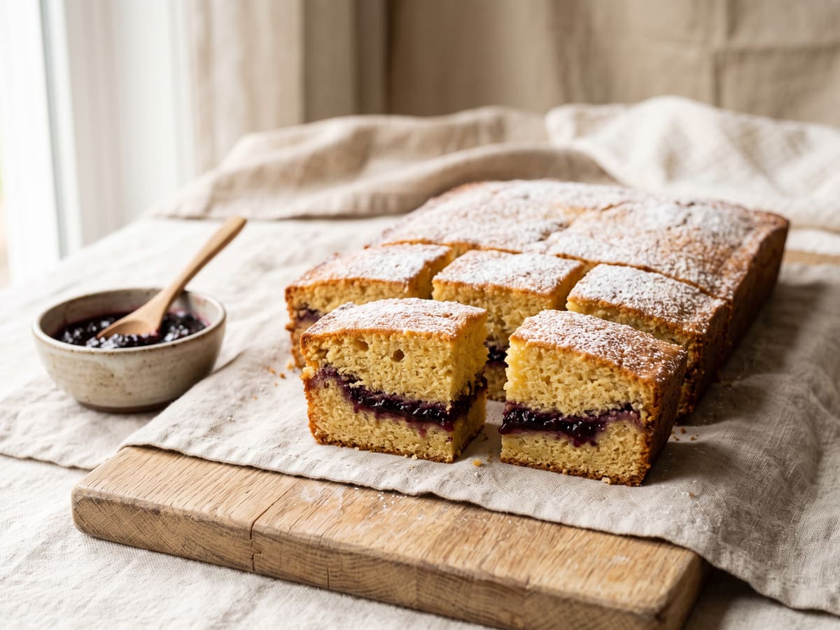 Torta María Luisa con capa de mermelada y azúcar pulverizada